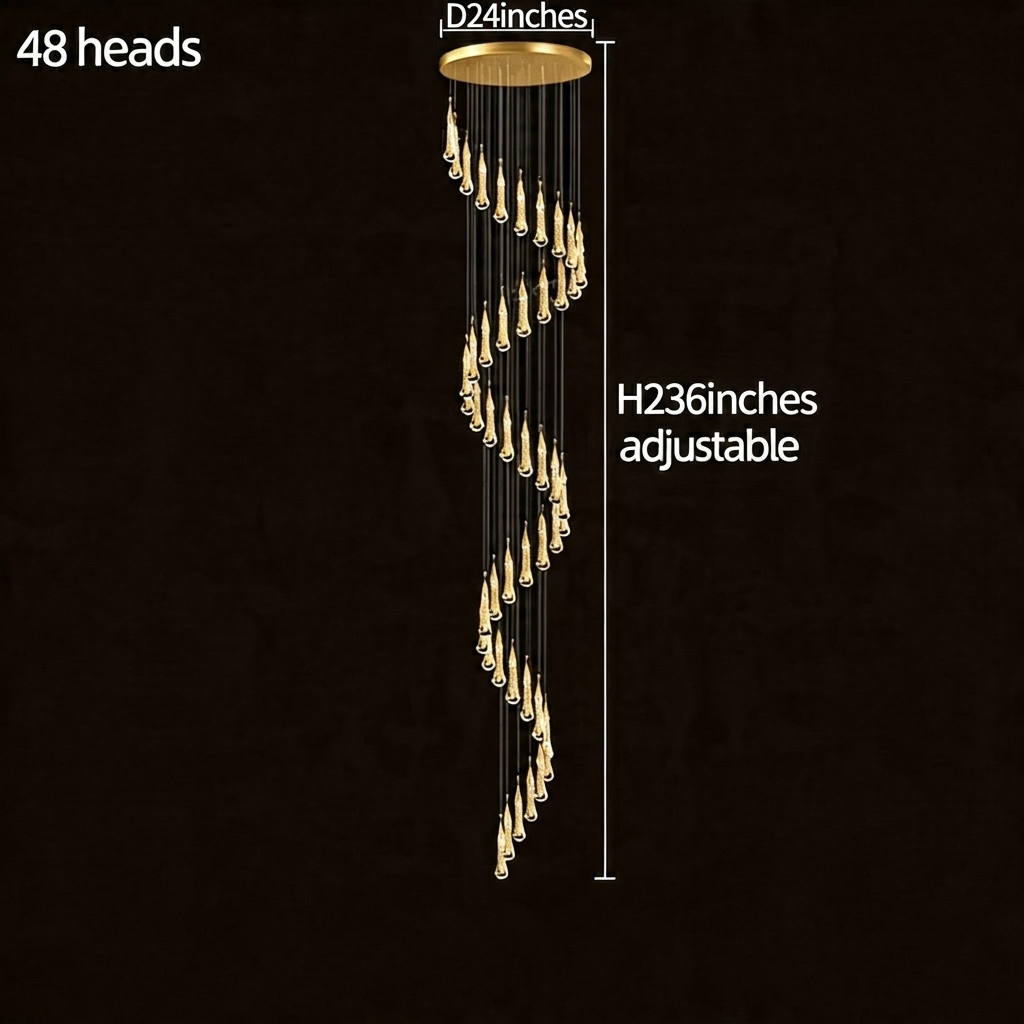 Long Crystal Chandelier Aluminium 1-48 Head LED