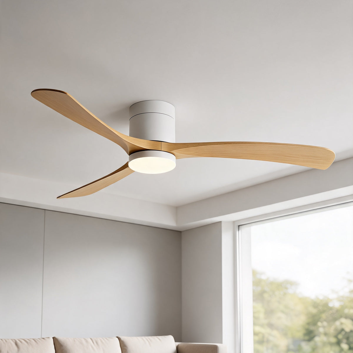 Tri-Colour LED Flush Mount DC Ceiling Fan with Light 2400 Lumens 96 to 142 cm