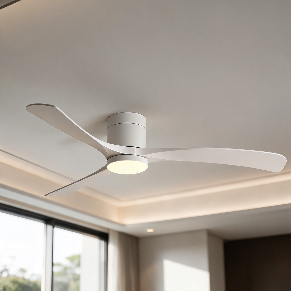 Tri-Colour LED Flush Mount DC Ceiling Fan with Light 2400 Lumens 96 to 142 cm