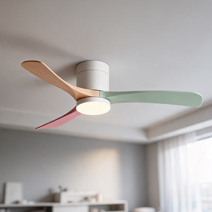 Tri-Colour LED Flush Mount DC Ceiling Fan with Light 2400 Lumens 96 to 142 cm