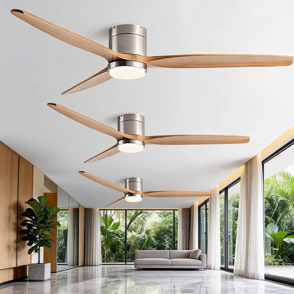 Real Wood Blade DC Ceiling Fan with 24W LED Light Tri-Colour 106 to 152 cm