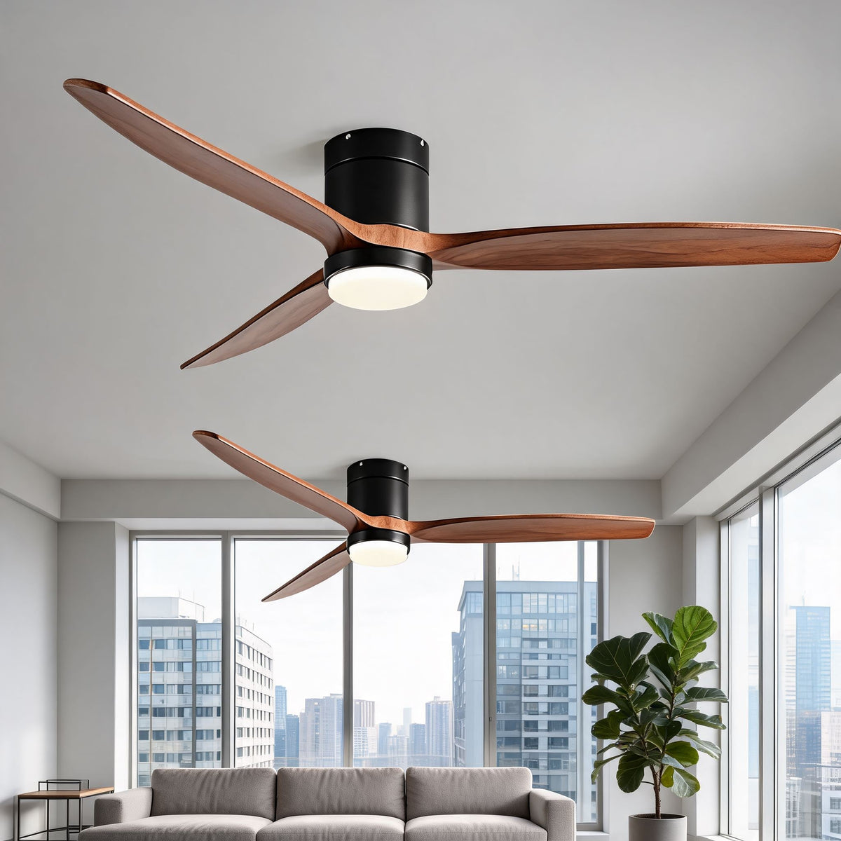 Real Wood Blade DC Ceiling Fan with 24W LED Light Tri-Colour 106 to 152 cm