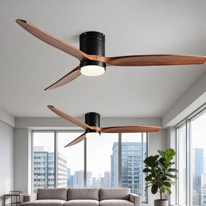 Real Wood Blade DC Ceiling Fan with 24W LED Light Tri-Colour 106 to 152 cm