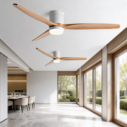 Real Wood Blade DC Ceiling Fan with 24W LED Light Tri-Colour 106 to 152 cm