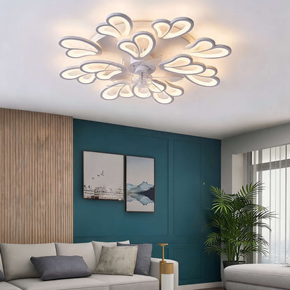Heart & Flower Design Flush Mount Ceiling Fan with 50W LED Light Black or White