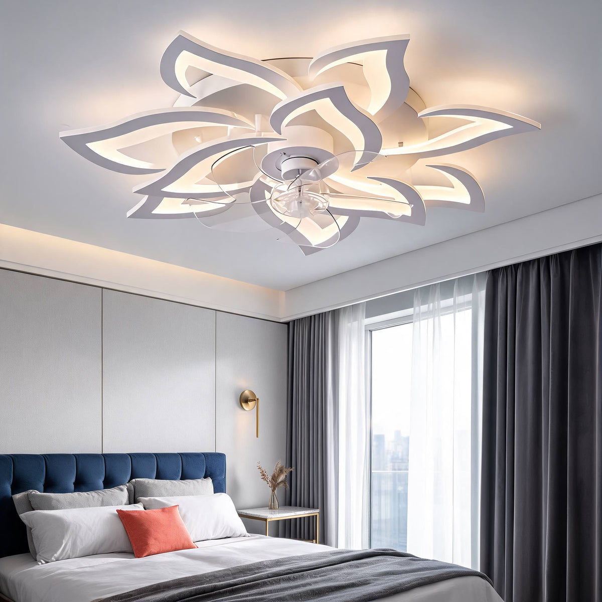 Heart & Flower Design Flush Mount Ceiling Fan with 50W LED Light Black or White