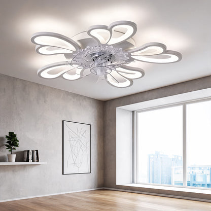 Heart & Flower Design Flush Mount Ceiling Fan with 50W LED Light Black or White