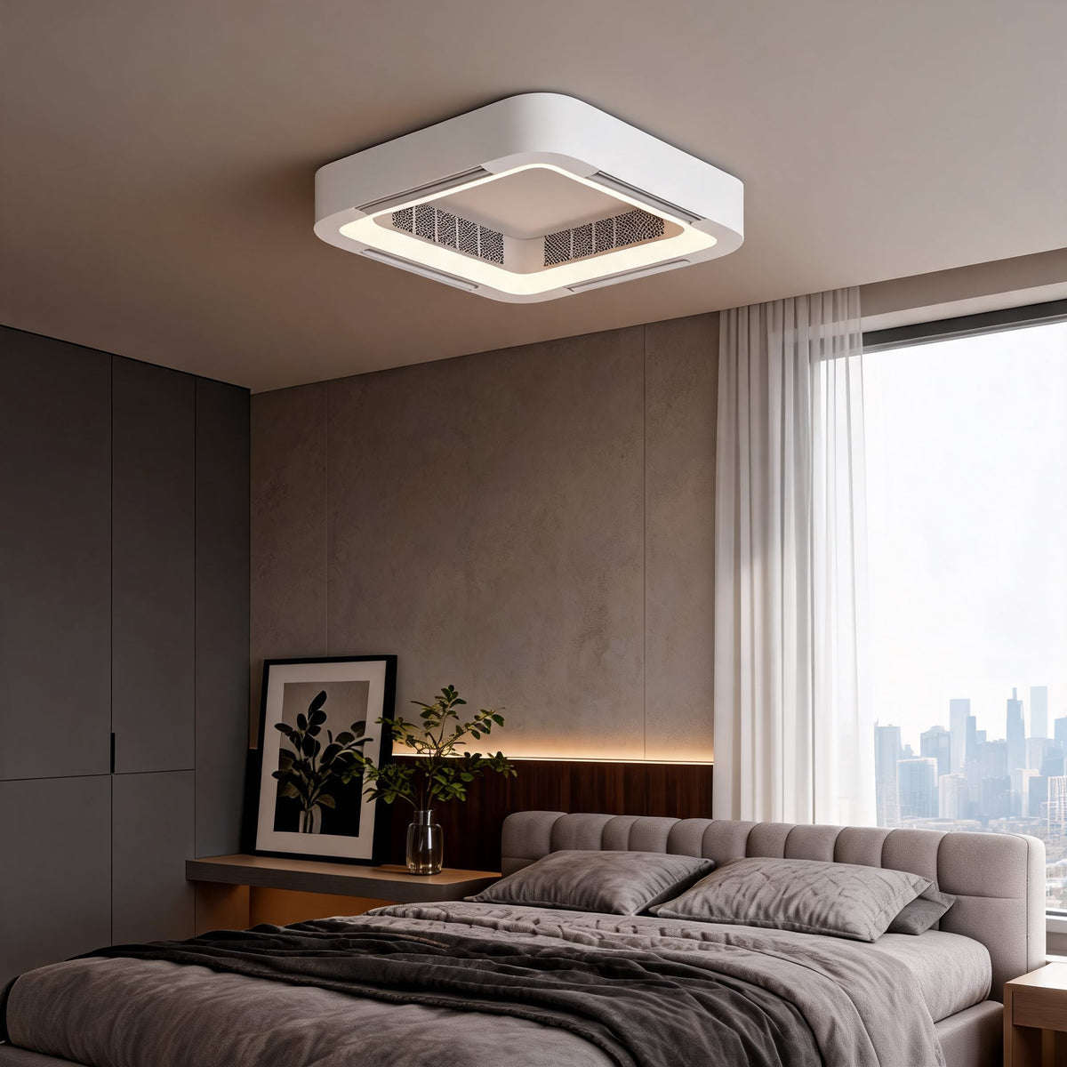Bladeless Ceiling Fan with Dimmable LED Light Flush Mount or Pendant IP55