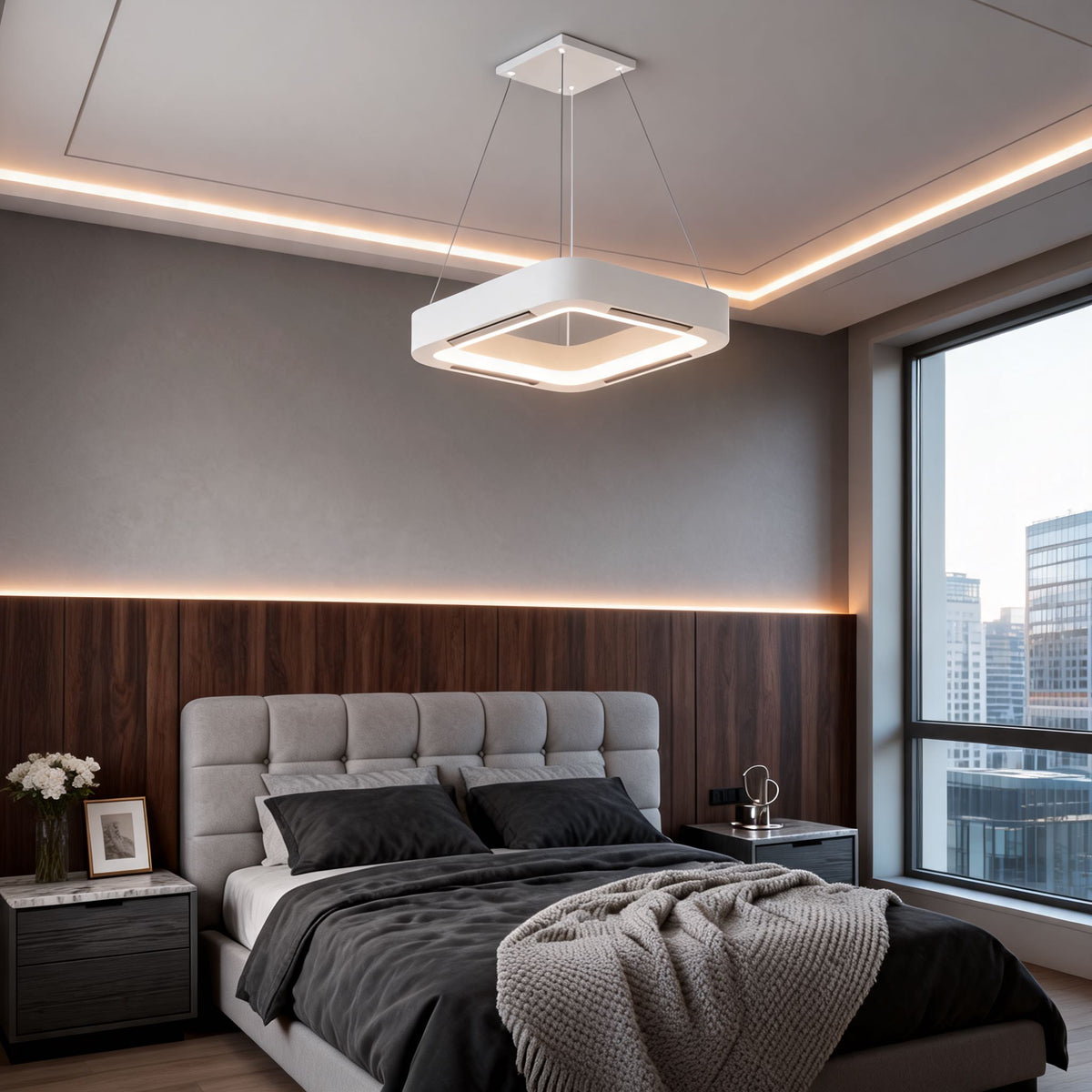 Bladeless Ceiling Fan with Dimmable LED Light Flush Mount or Pendant IP55