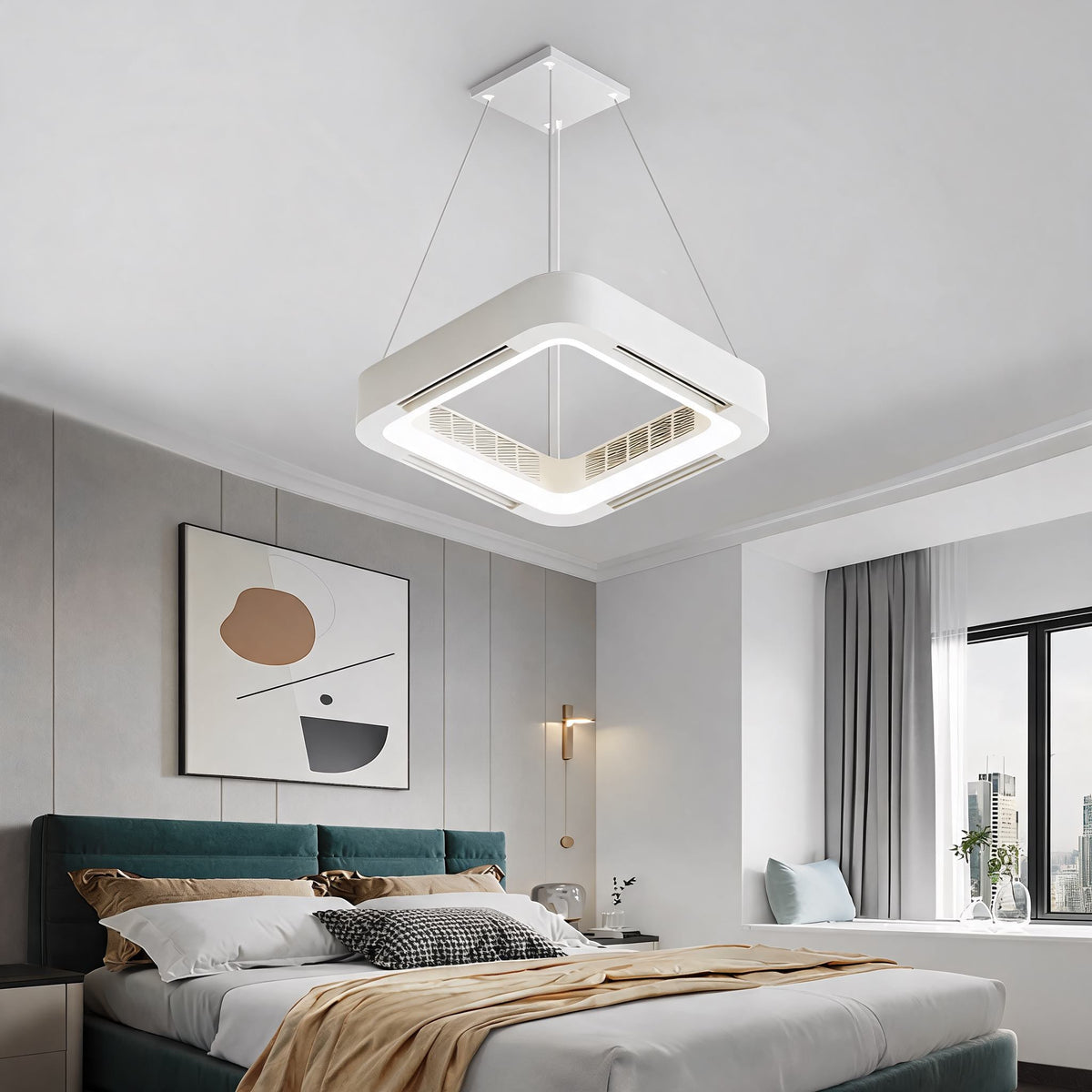 Bladeless Ceiling Fan with Dimmable LED Light Flush Mount or Pendant IP55