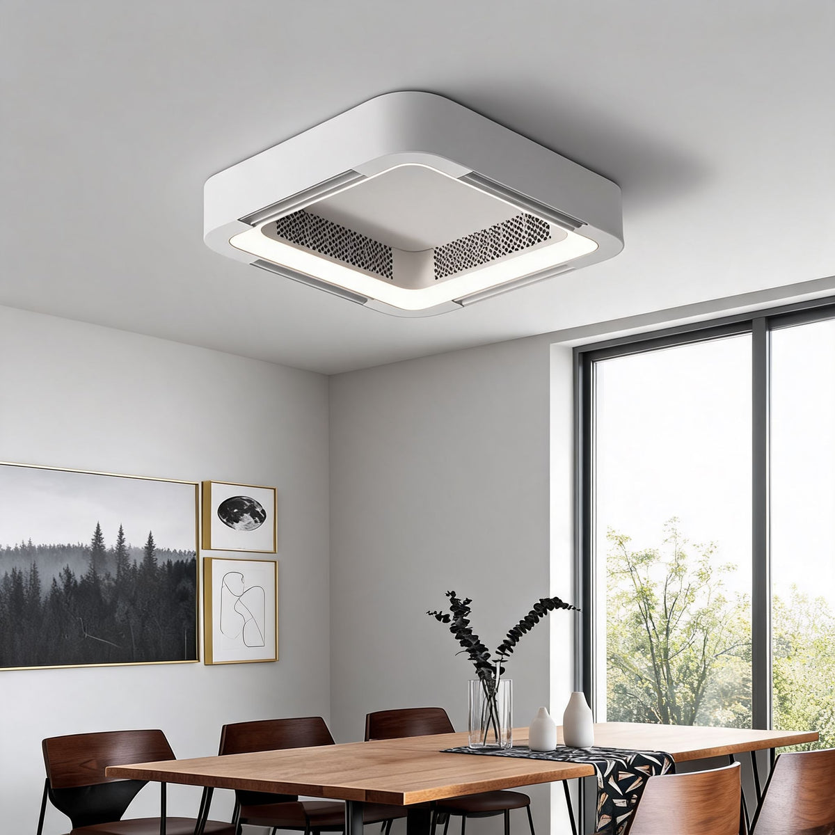 Bladeless Ceiling Fan with Dimmable LED Light Flush Mount or Pendant IP55
