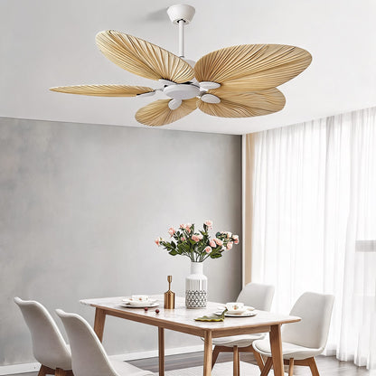 Natural Palm Leaf Ceiling Fan with Light Remote Control & Reversible Airflow