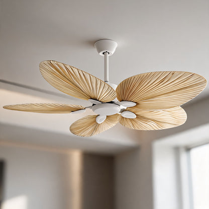 Natural Palm Leaf Ceiling Fan with Light Remote Control & Reversible Airflow
