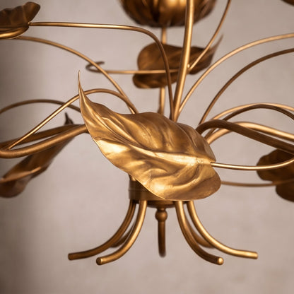 Antiqued Gold Branch Leaf Chandelier Iron 5 or 6 Light