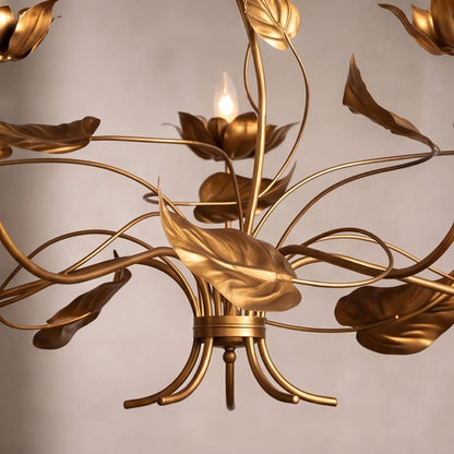 Antiqued Gold Branch Leaf Chandelier Iron 5 or 6 Light