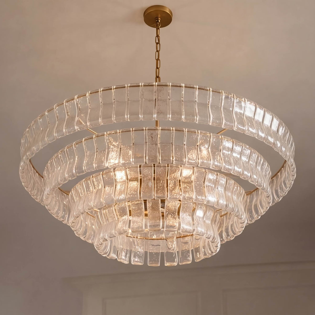 Round Textured Glass Steel Chandelier 6-Light LED