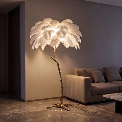 Ostrich Feather Floor Lamp Copper Base Ambient LED