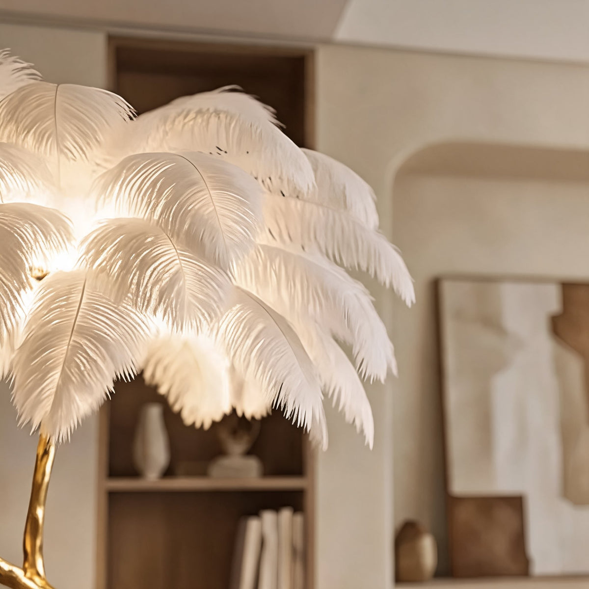 Ostrich Feather Floor Lamp Copper Base Ambient LED
