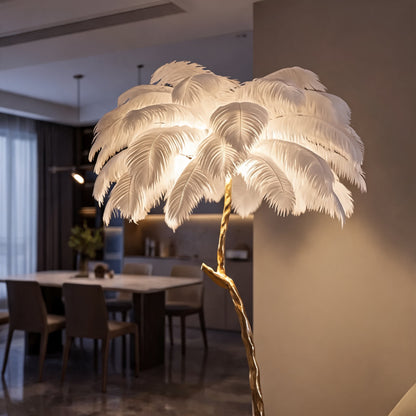 Ostrich Feather Floor Lamp Copper Base Ambient LED