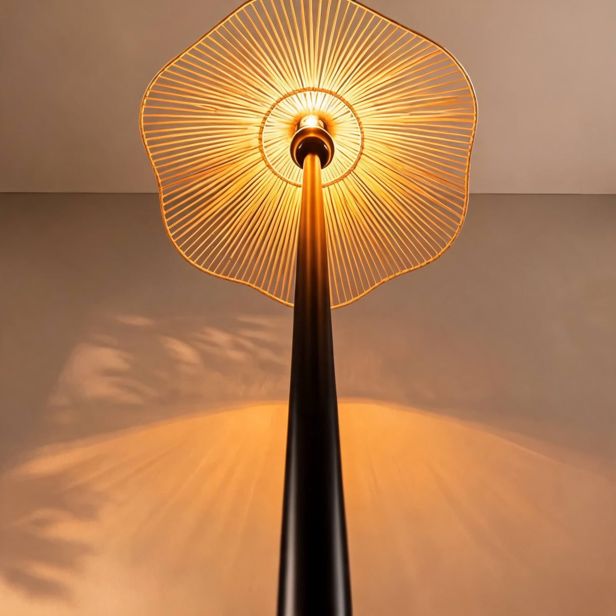 Raffia Shade Floor Lamp Walnut Base Adjustable LED