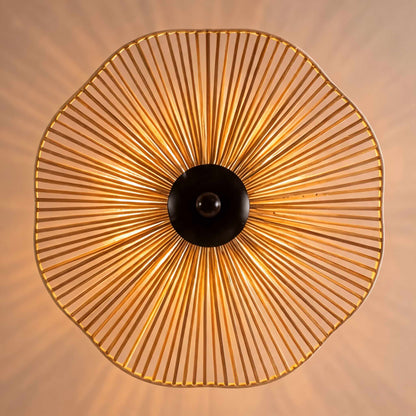 Raffia Shade Floor Lamp Walnut Base Adjustable LED