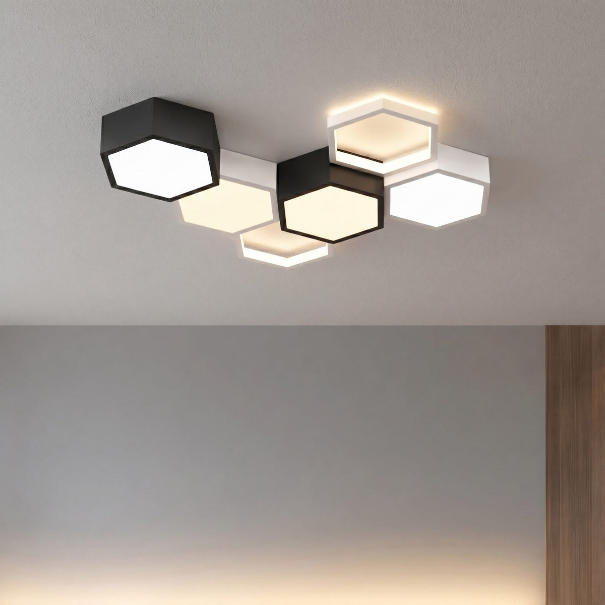 Hexagon Iron Acrylic LED Semi-Flush Ceiling Light 5 to 10 Light Dimmable