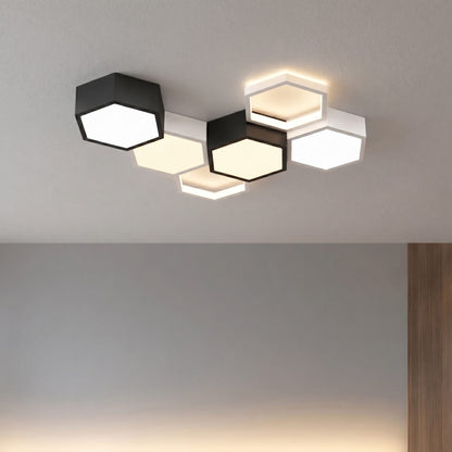 Hexagon Iron Acrylic LED Semi-Flush Ceiling Light 5 to 10 Light Dimmable
