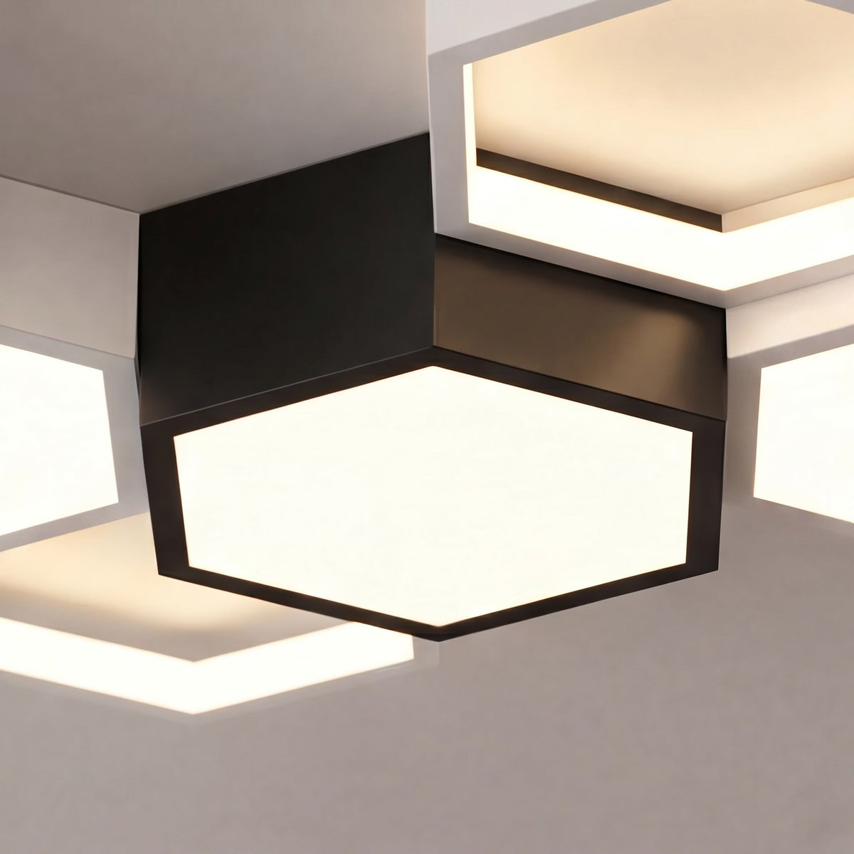 Hexagon Iron Acrylic LED Semi-Flush Ceiling Light 5 to 10 Light Dimmable
