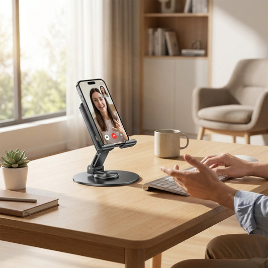 360° Rotating Phone Stand – Foldable Aluminium Desk Holder