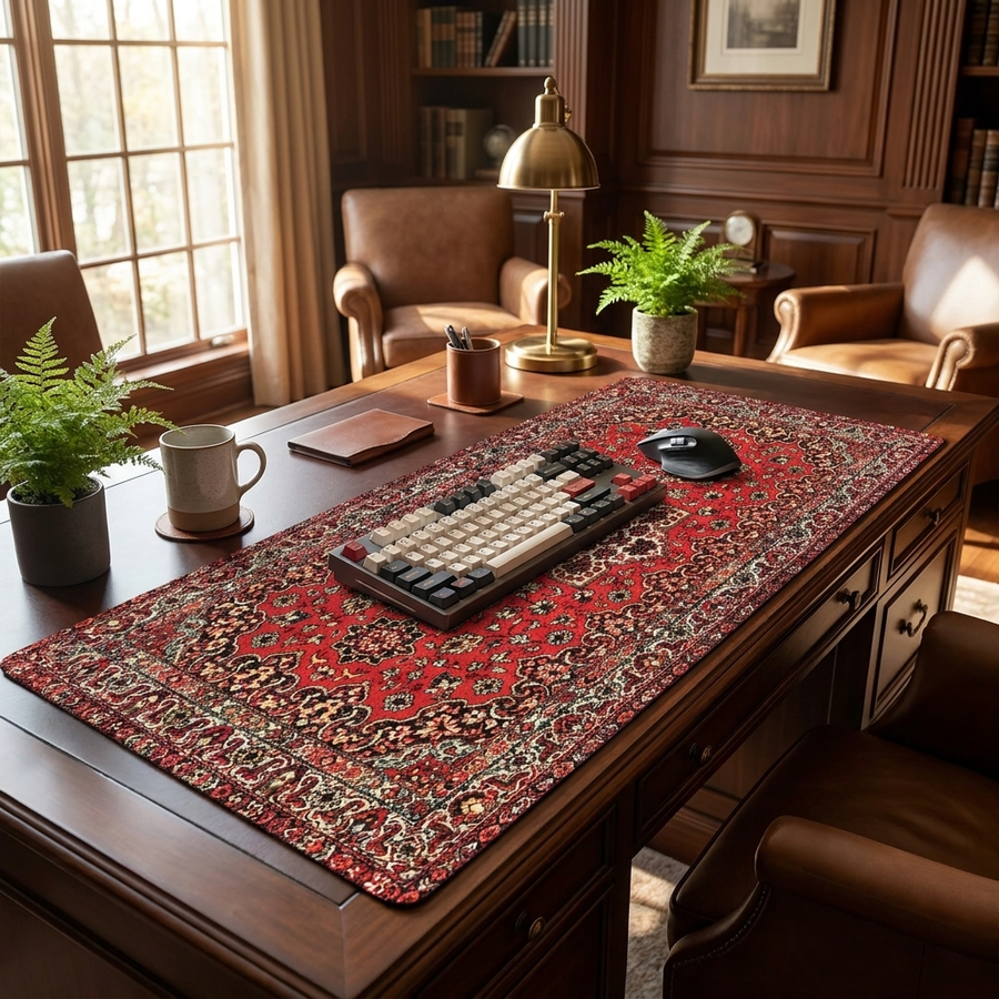 Persian Rug Style Mouse Pad Desk Mat Gaming Accessories Non-Slip Stitched Edge