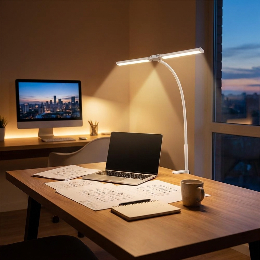 Double Head LED Architect Desk Lamp Dimmable Home Office Indoor Lighting Aluminium Adjustable