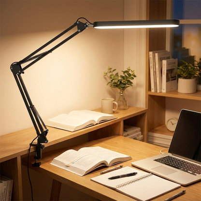 Long Arm LED Clamp Desk Lamp Dimmable Home Office Indoor Lighting Blue Light Free Eye Protection