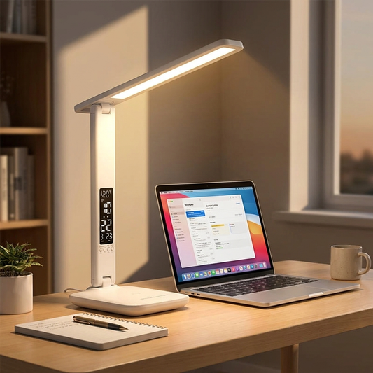 LED Desk Lamp with Clock & Calendar – Foldable Touch Dimmer