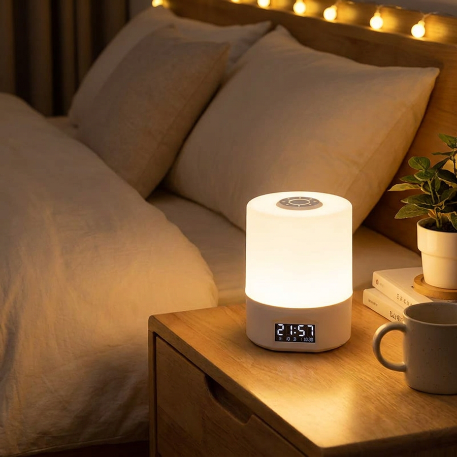 LED Desk Lamp with Clock USB Touch Dimmer Indoor Lighting Built-In Calendar