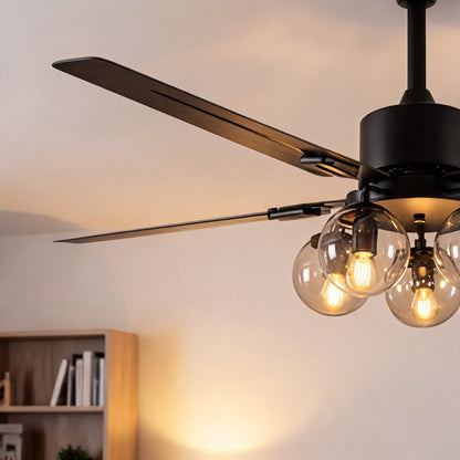 Industrial Black Metal Ceiling Fan with LED Light 3-Speed in Three Sizes