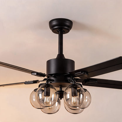 Industrial Black Metal Ceiling Fan with LED Light 3-Speed in Three Sizes