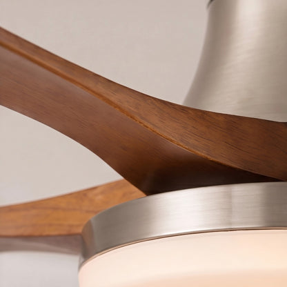 Nickel or Bronze & Walnut Wood Blade Ceiling Fan with LED Light 106 or 132 cm