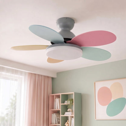 Petal Blade DC Ceiling Fan with LED Light Wood Grain or Colourful 90 or 100 cm