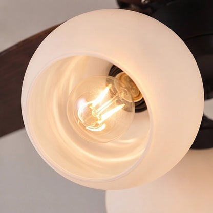 Petal Blade Walnut Ceiling Fan with Glass Globe Lights E27 6-Speed Remote