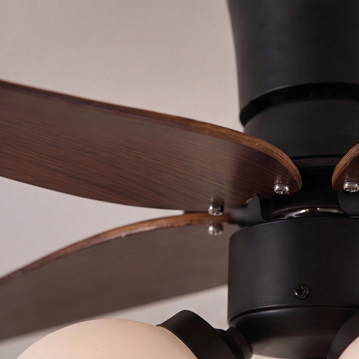 Petal Blade Walnut Ceiling Fan with Glass Globe Lights E27 6-Speed Remote