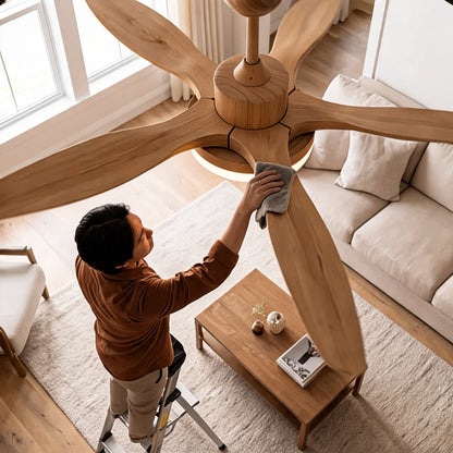 Five Blade Wood Grain DC Ceiling Fan with LED Light Tri-Colour 122 or 132 cm