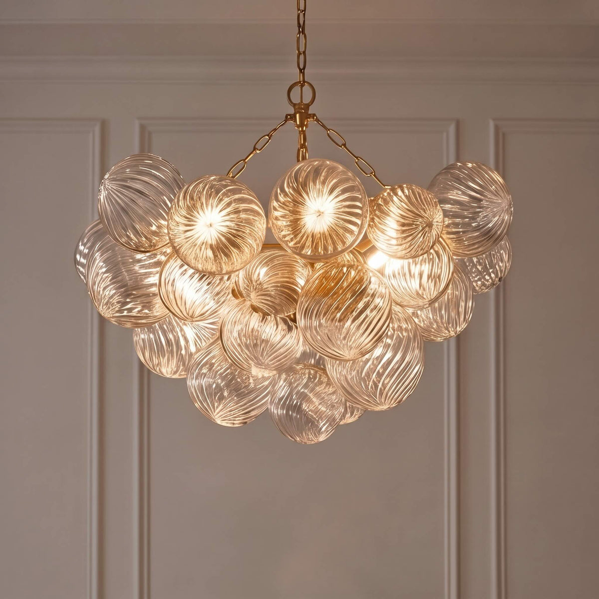 Copper & Glass Chandelier Adjustable Hanging LED Light