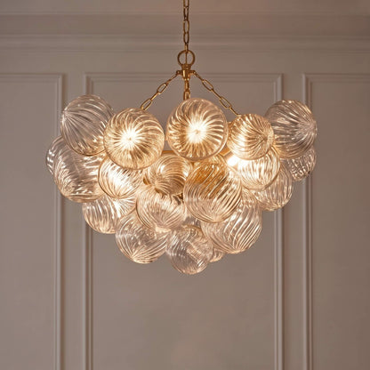 Copper & Glass Chandelier Adjustable Hanging LED Light