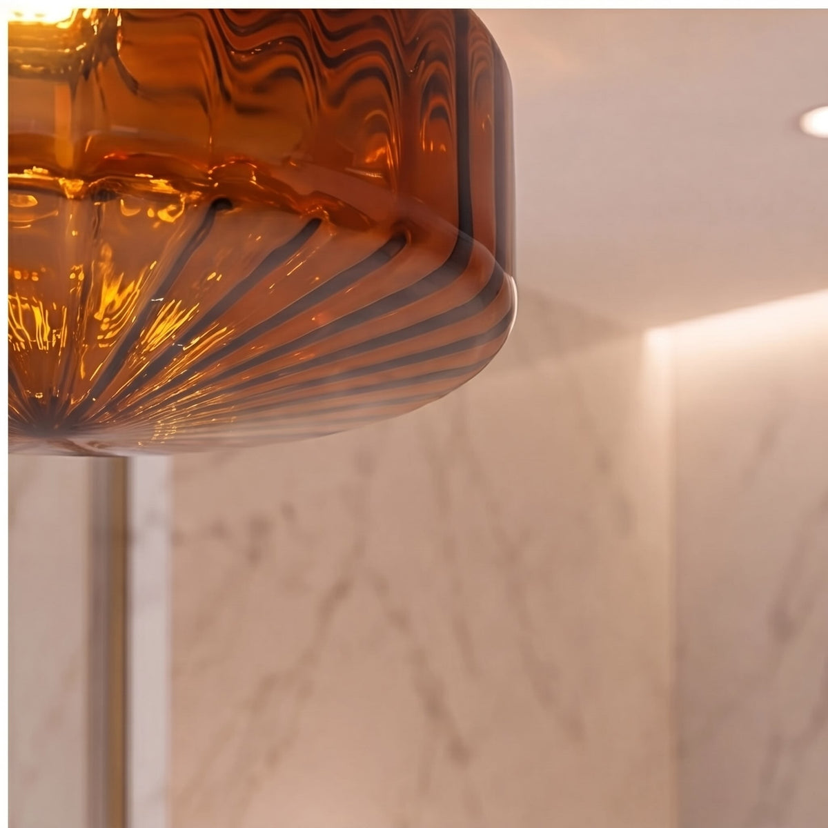 Corrugated Glass LED Flush Mount Ceiling Light Chrome Brown or Green