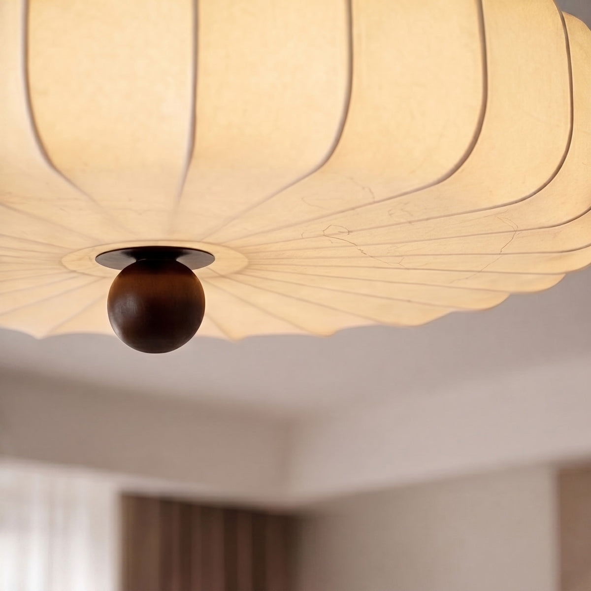 Drum LED Flush Mount Ceiling Light Walnut & Beige Dimmable Adjustable