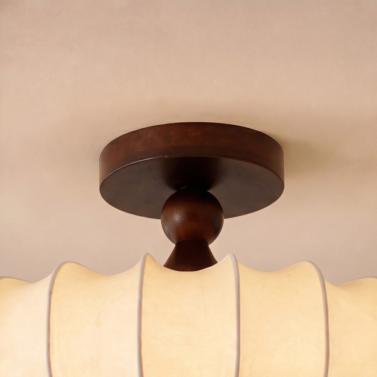 Drum LED Flush Mount Ceiling Light Walnut & Beige Dimmable Adjustable