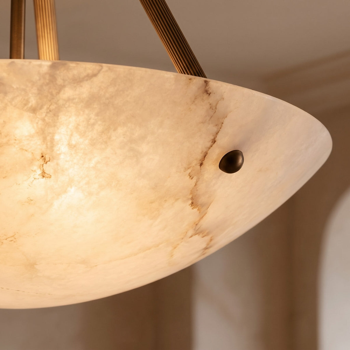 Alabaster Bowl LED Flush Mount Ceiling Light Aged Brass 4 to 6 Light