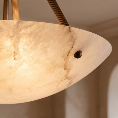 Alabaster Bowl LED Flush Mount Ceiling Light Aged Brass 4 to 6 Light
