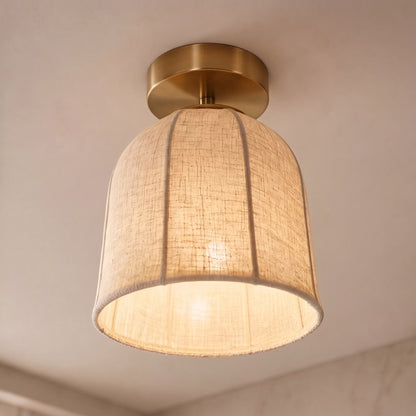 Rustic Linen LED Flush Mount Ceiling Light Warm Gold Accent 2 Sizes