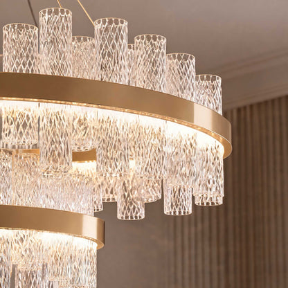 Crackled Glass Steel Chandelier 3-Colour LED